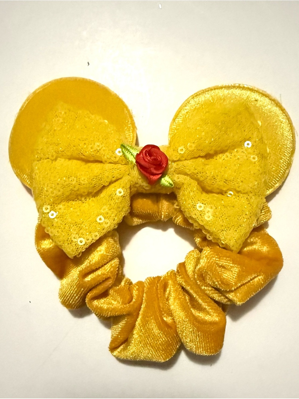 Belle Yellow Velvet Minnie-Style Bow Scrunchie Hair Accessory